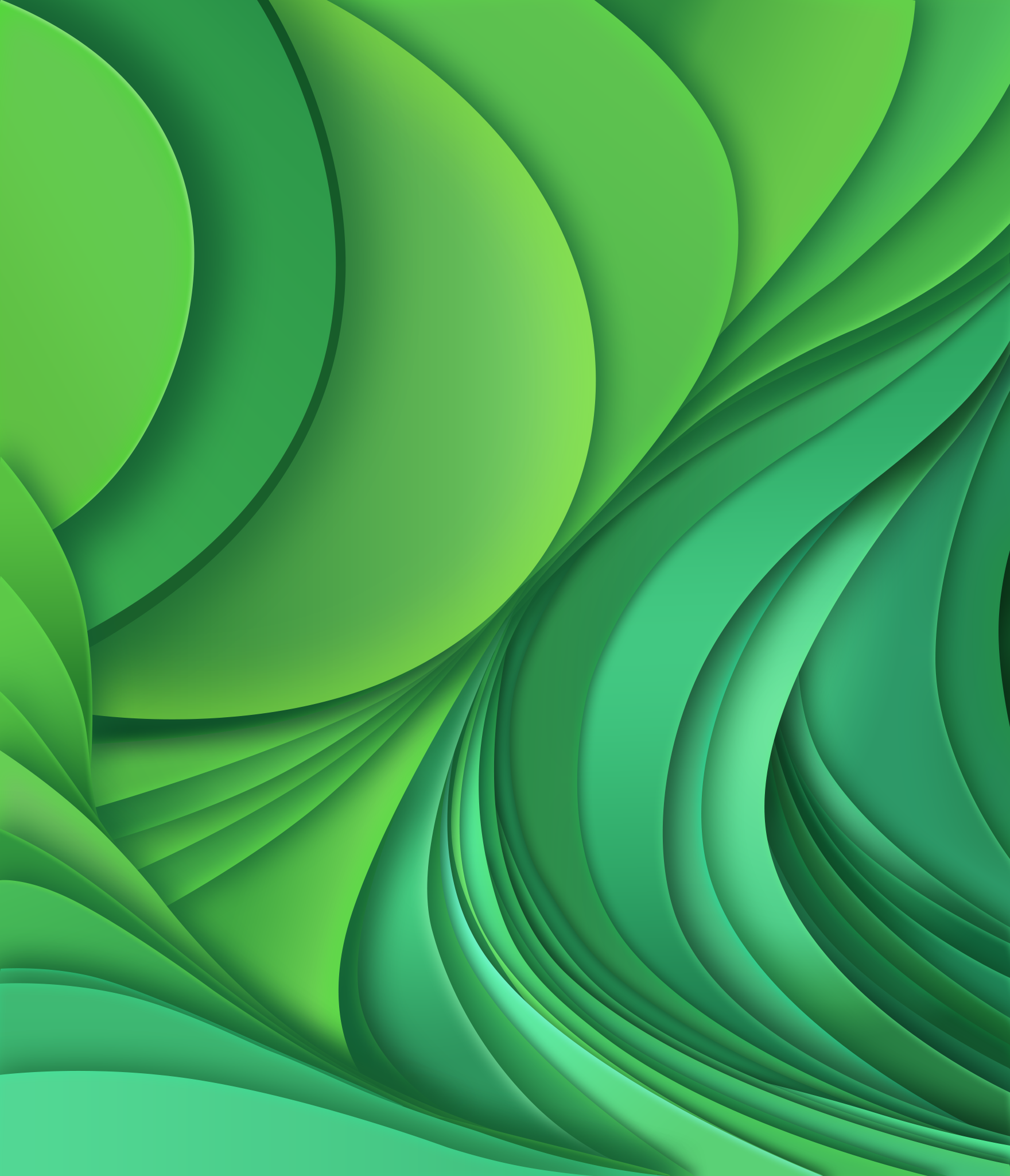 Abstract image with curved layers in shades of green, creating a three-dimensional and fluid effect